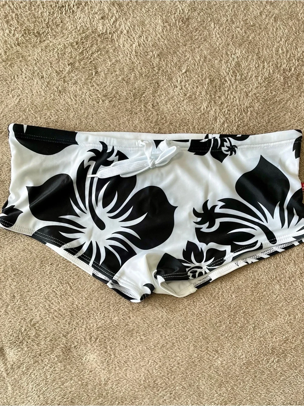 AussieBum Men's Black & White Floral Swim Trunks - Low-Rise Swim Briefs, lined